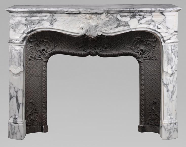 Louis XV style Arabescato marble mantel adorned with an asymmetrical palmette-0