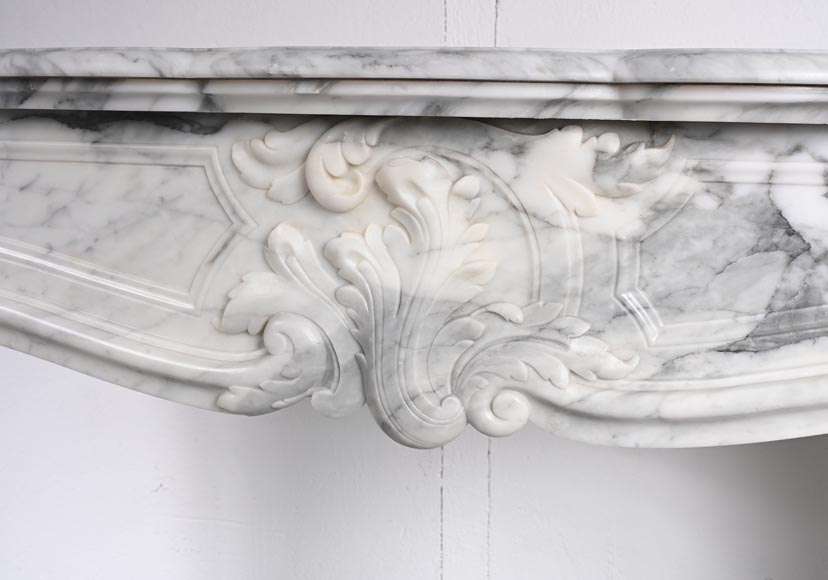 Louis XV style Arabescato marble mantel adorned with an asymmetrical palmette-1