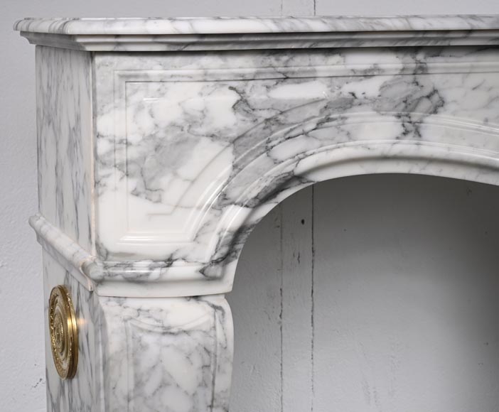 Louis XV style Arabescato marble mantel adorned with an asymmetrical palmette-4
