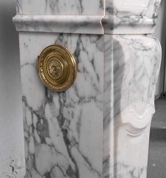 Louis XV style Arabescato marble mantel adorned with an asymmetrical palmette-5