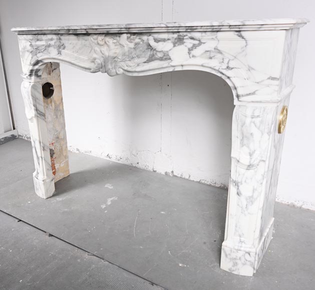 Louis XV style Arabescato marble mantel adorned with an asymmetrical palmette-8