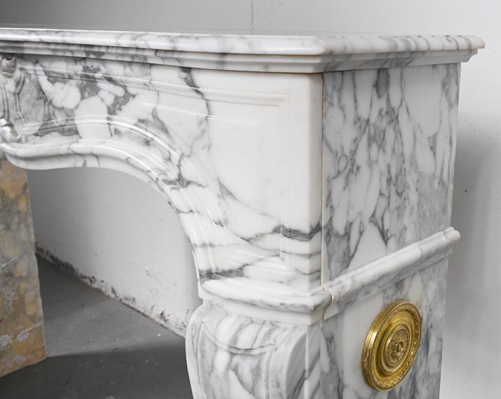 Louis XV style Arabescato marble mantel adorned with an asymmetrical palmette-9