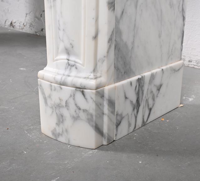 Louis XV style Arabescato marble mantel adorned with an asymmetrical palmette-11