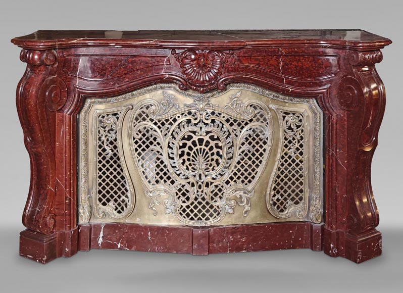 Napoleon III Red Griotte Marble Mantelpiece with Bronze Fire Grate-0