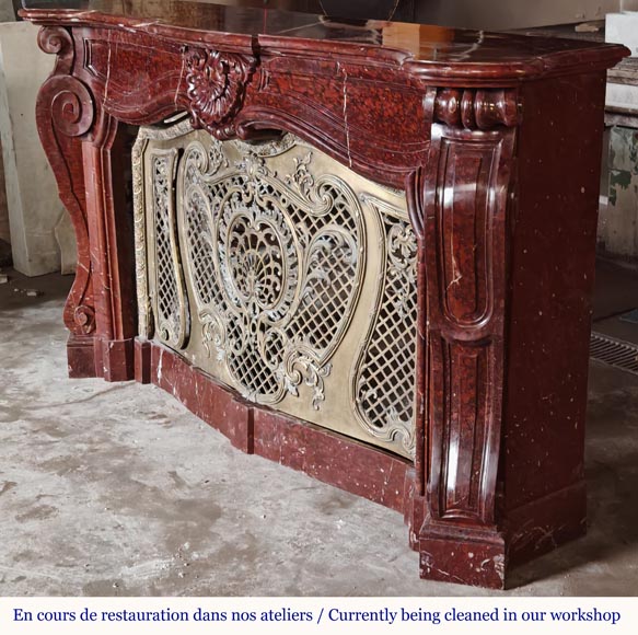 Napoleon III style mantel in red marble with bronze insert-6