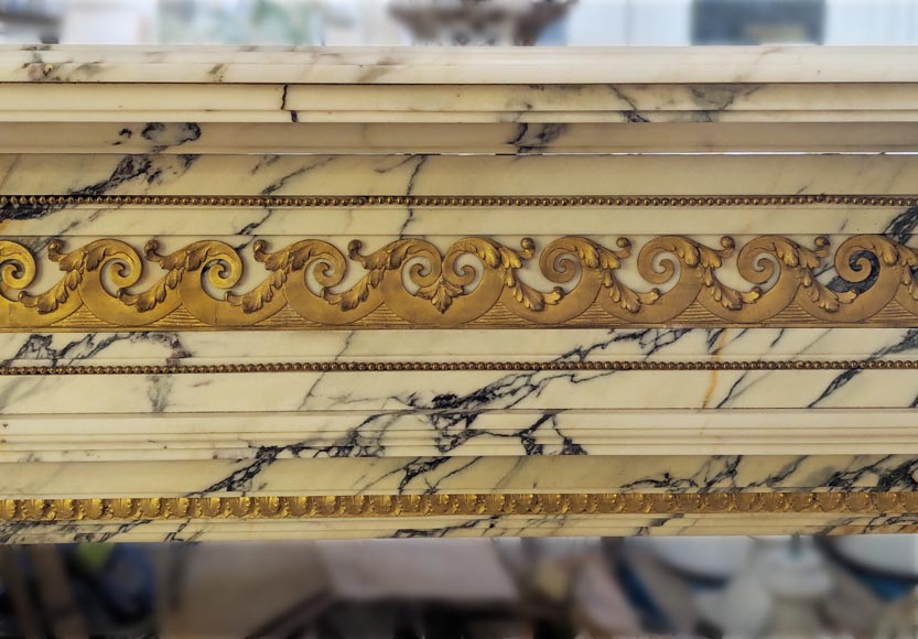 Louis XVI style mantel in Panazeau marble and bronze with detached fluted columns-1