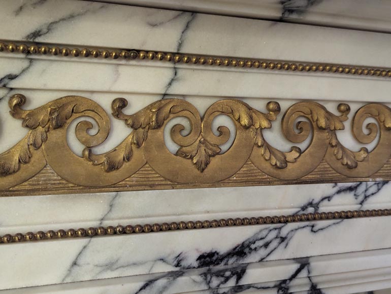 Louis XVI style mantel in Panazeau marble and bronze with detached fluted columns-2