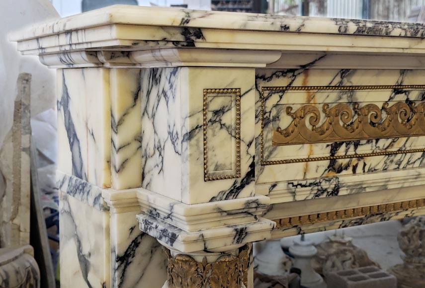 Louis XVI style mantel in Panazeau marble and bronze with detached fluted columns-7