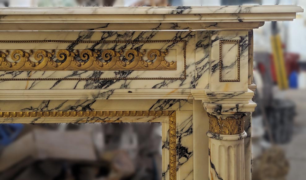 Louis XVI style mantel in Panazeau marble and bronze with detached fluted columns-10