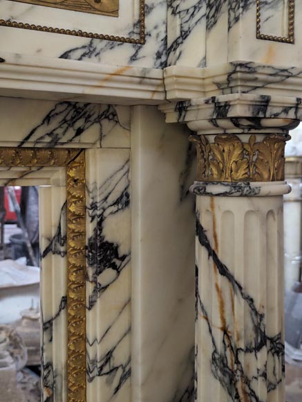 Louis XVI style mantel in Panazeau marble and bronze with detached fluted columns-11