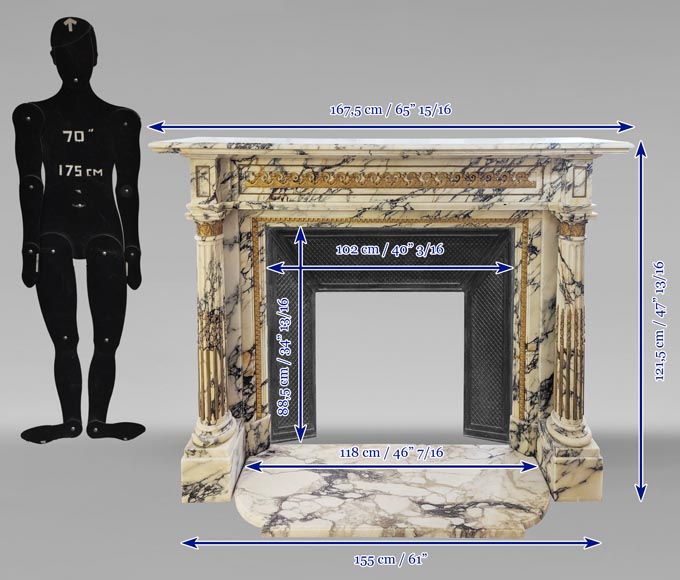 Louis XVI style mantel in Panazeau marble and bronze with detached fluted columns-15