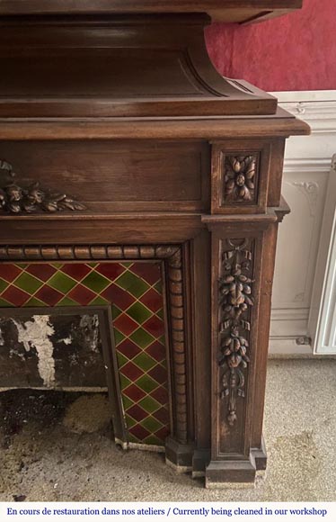 Napoleon III style mantel decorated with garlands of flowers carved in wood-5