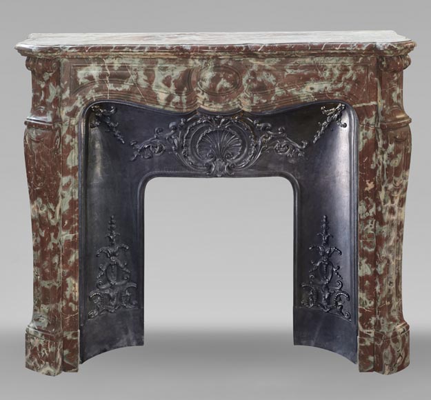 Louis XV style Pompadour mantel in Rouge du Nord marble-0