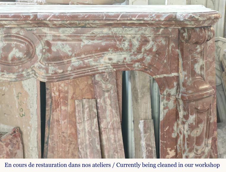 Louis XV style Pompadour mantel in Rouge du Nord marble-6