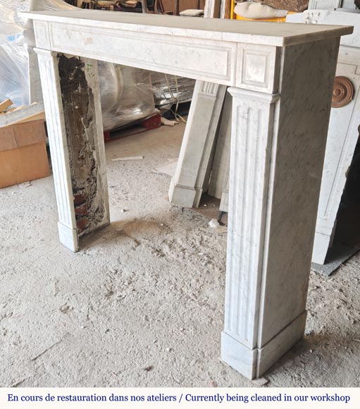 Louis XVI style mantel in veined Carrara marble-5