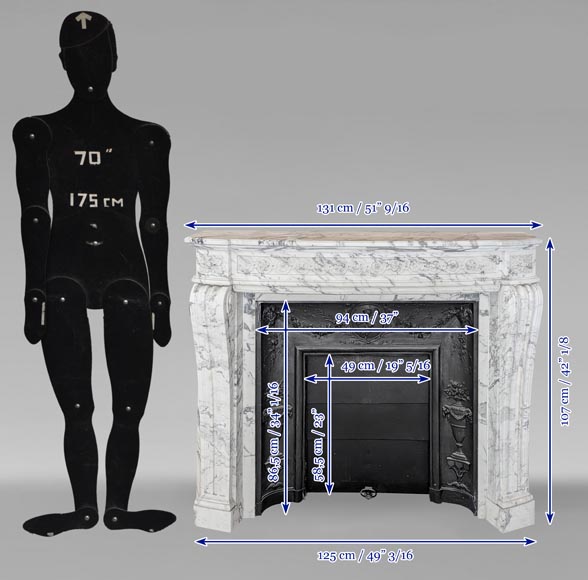 Louis XVI style mantel with curved entablature decorated with macaroons in Arabescato marble-11