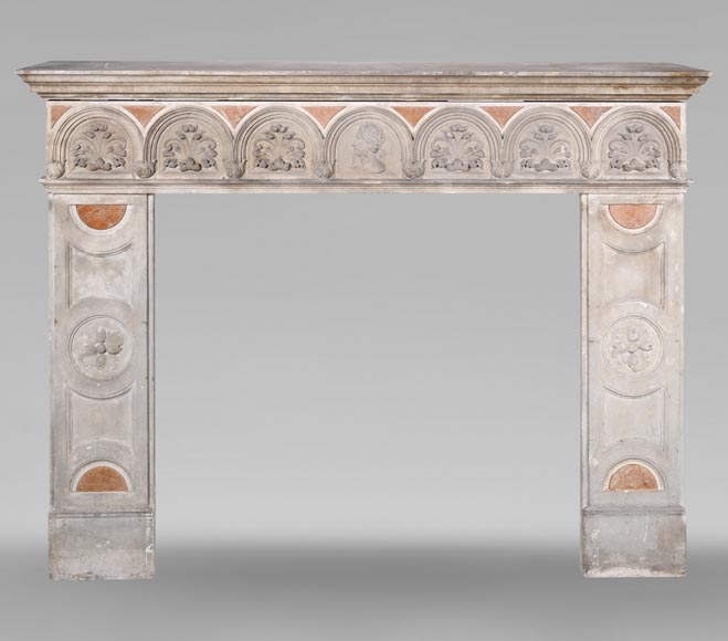 Neo-Renaissance-Style Mantelpiece in Stone and Marble, 19th century-0