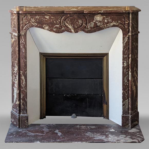 Pompadour mantel in the Louix XV style, carved in Northern red marble-0