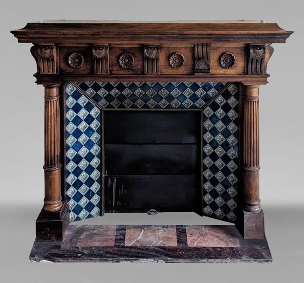 Napoleon III style mantel with carved walnut wood detached columns-0