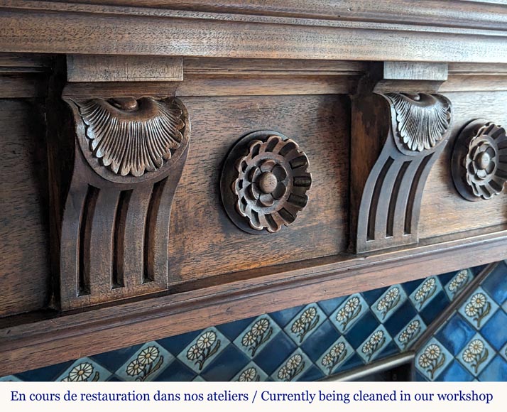 Napoleon III style mantel with carved walnut wood detached columns-2