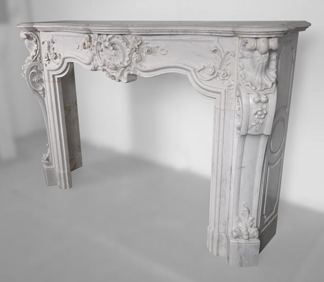 Jules CANTINI (attributed to) - Large Napoleon III style mantel in highly carved Carrara marble-10