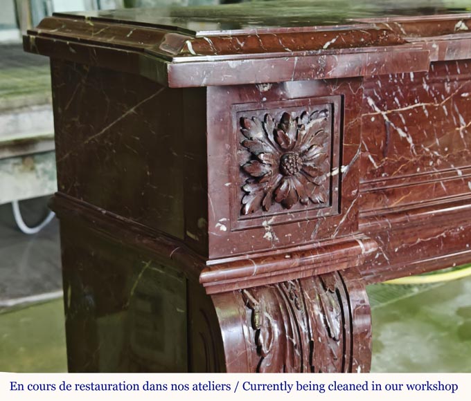 Louis XVI style mantel with rosette carved in red marble-3