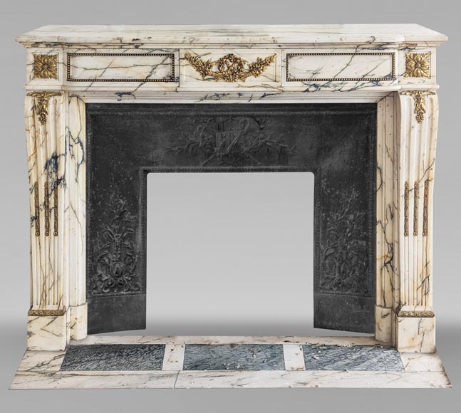 Louis XVI style bronze mantel in Panazeau marble-0