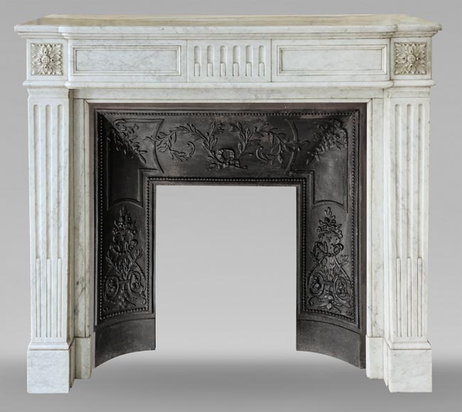 Louis XVI style Carrara marble mantel with curved fluting-0