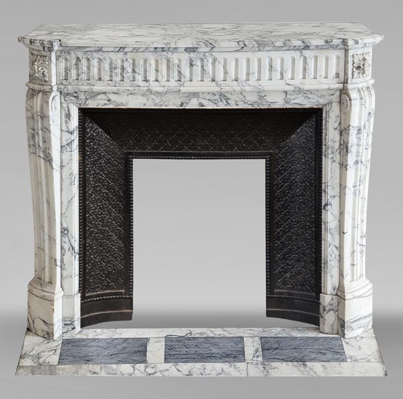 Louis XVI style curved mantel with curved flutes in Arabescato marble-0