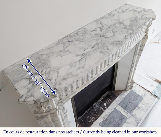 Louis XVI style curved mantel with curved flutes in Arabescato marble-9