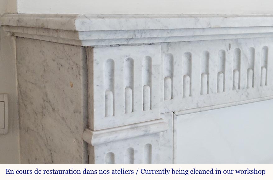 Louis XVI style Carrara marble mantel with curved flutes-3