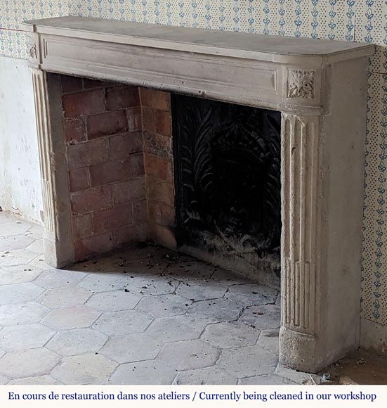 Slightly curved Louis XVI style mantel carved in stone-5