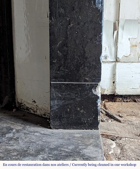 Restoration period arched mantel in black spotted marble-7