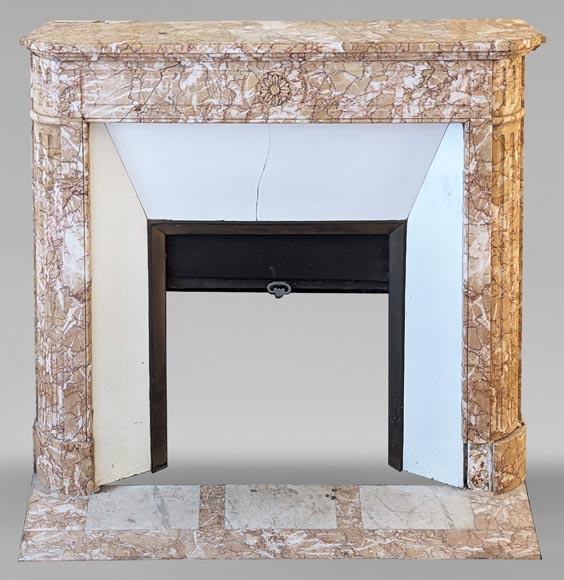 Louis XVI style mantel in Brocatelle marble with rounded corners adorned with a sunflower-0