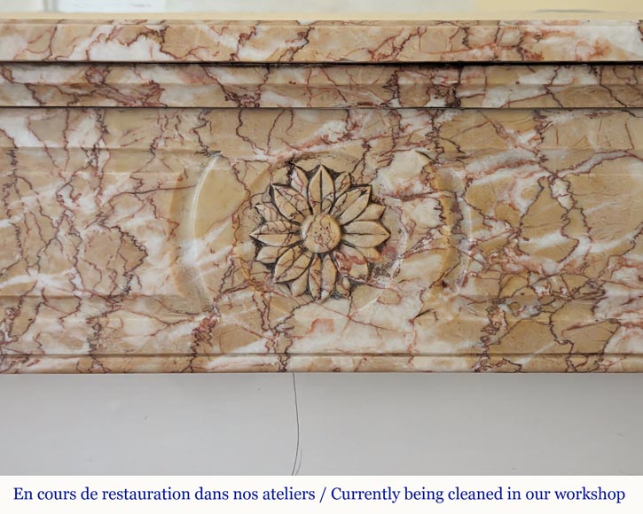Louis XVI style mantel in Brocatelle marble with rounded corners adorned with a sunflower-1