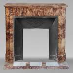 Louis XVI style mantel in Breche marble with rounded corners adorned with a sunflower