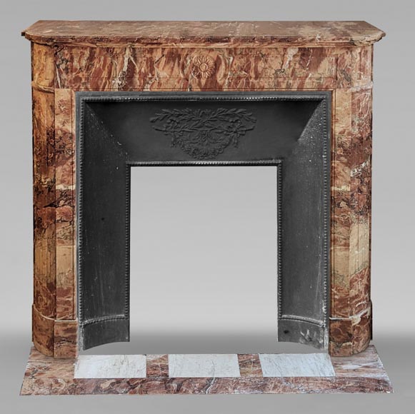 Louis XVI style mantel in Breche marble with rounded corners adorned with a sunflower-0