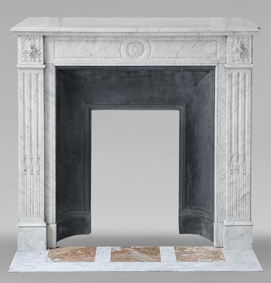 Louis XVI style Carrara marble mantel with sunflowers and fluted legs-0