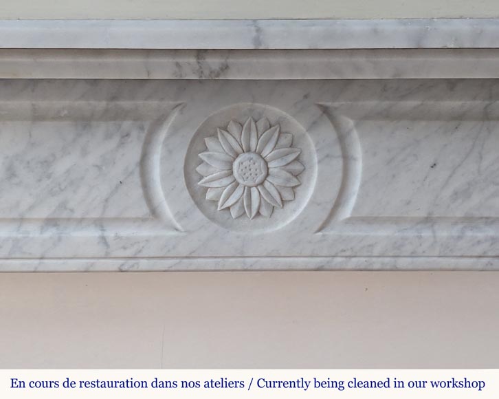 Louis XVI style Carrara marble mantel with sunflowers and fluted legs-1