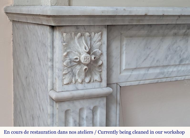 Louis XVI style Carrara marble mantel with sunflowers and fluted legs-3