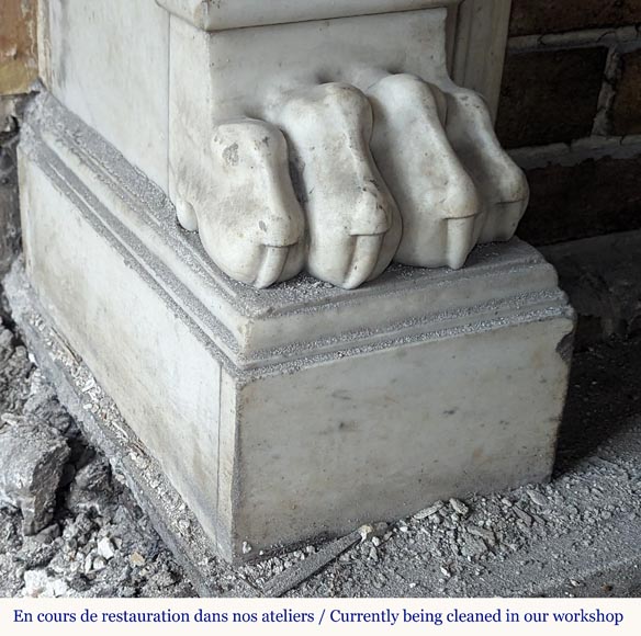 Statuary marble mantel with lion paws-5