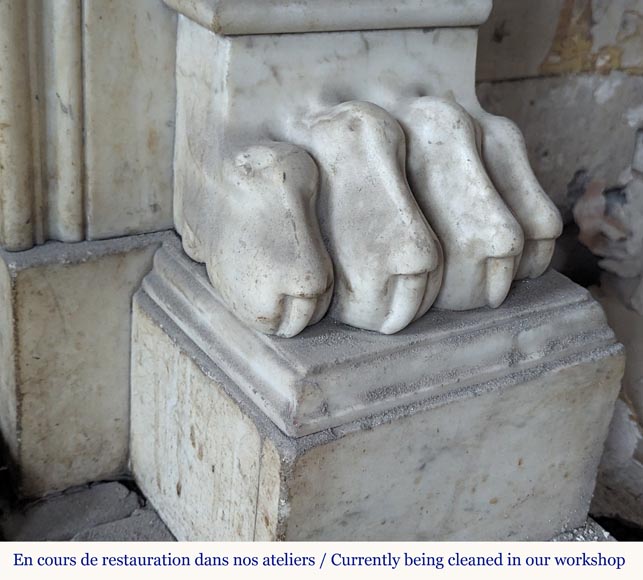 Statuary marble mantel with lion paws-10