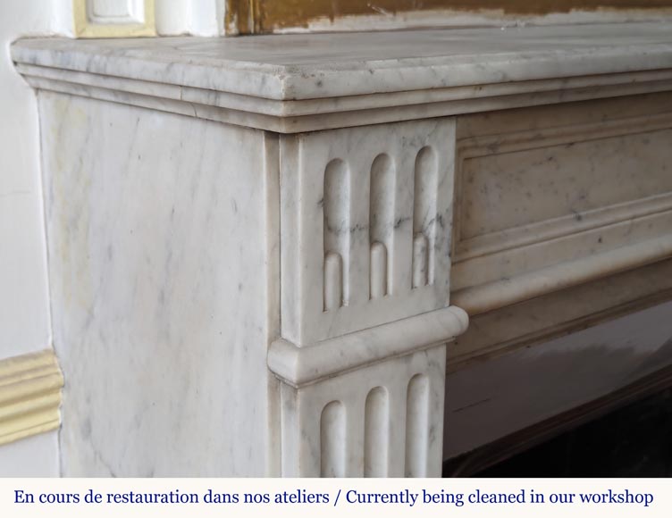 Louis XVI style Carrara marble mantel with filleted flutes and acanthus leaves-3