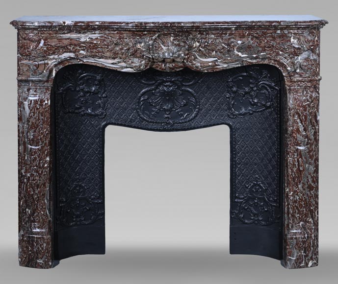 Louis XV style mantel with carved shell in Royal Red marble-0