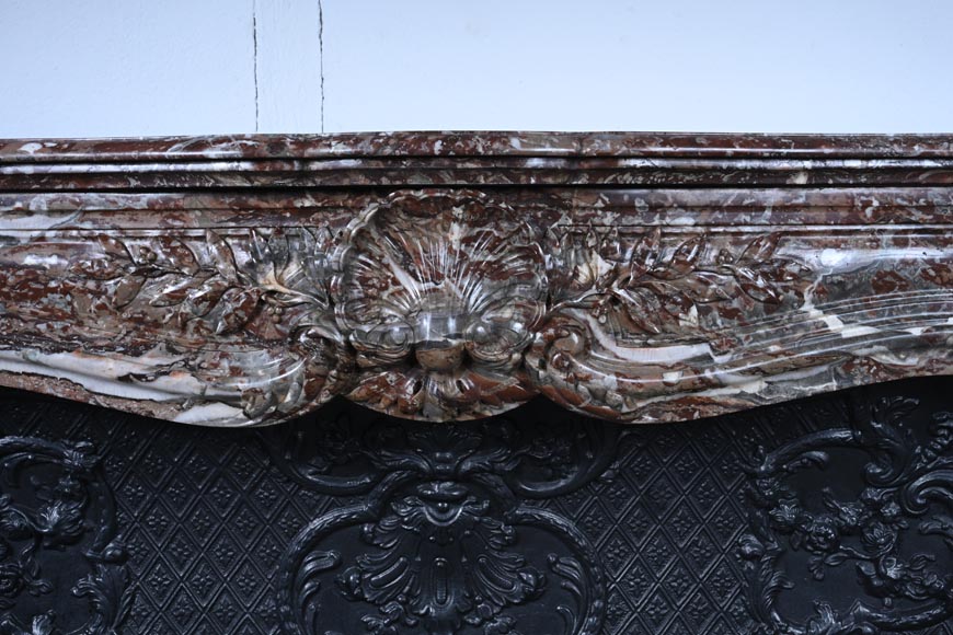 Louis XV style mantel with carved shell in Royal Red marble-1