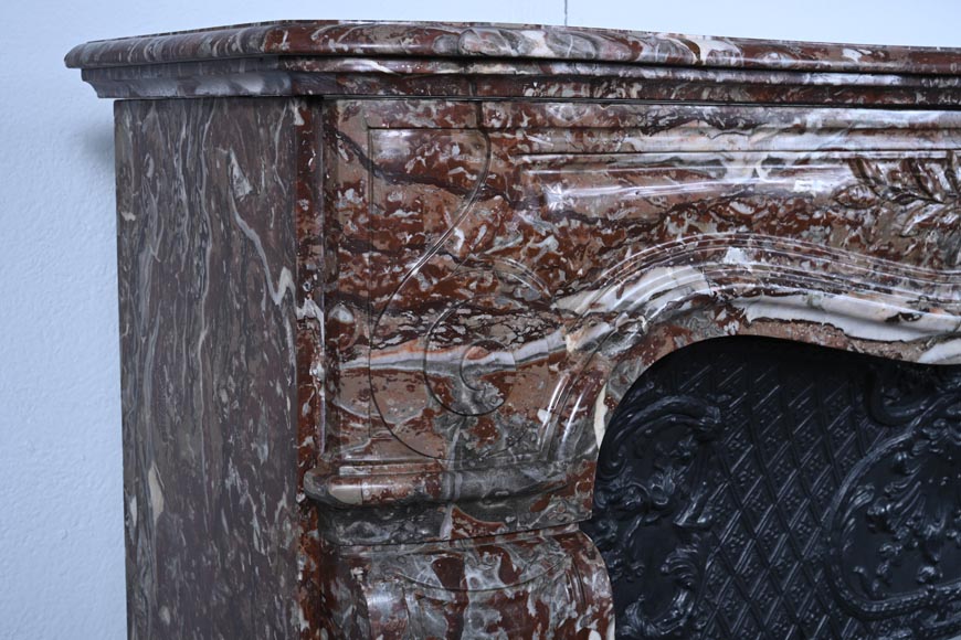 Louis XV style mantel with carved shell in Royal Red marble-5