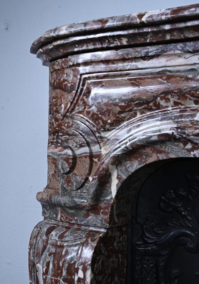 Louis XV style mantel with carved shell in Royal Red marble-6