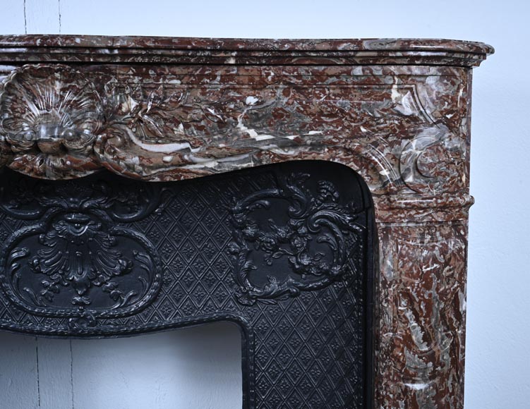 Louis XV style mantel with carved shell in Royal Red marble-9