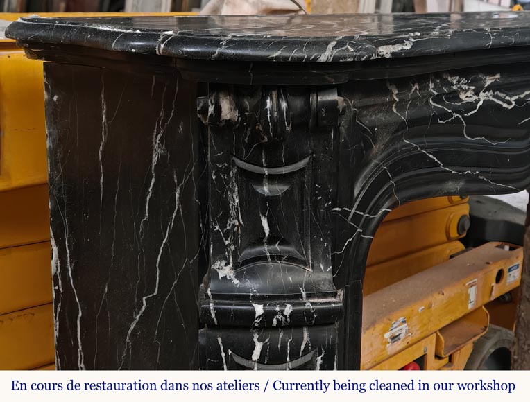 Louis XV style Pompadour mantel in black Marquina marble-2