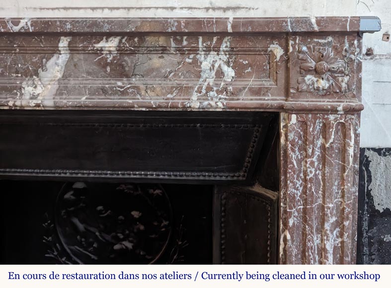 Louis XVI style mantel in Northern Red marble adorned with rosettes-6